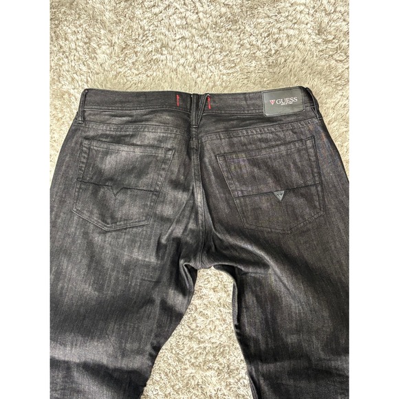Guess Rowland Fit Mens Relaxed Straight Leg Jeans Black Coated Denim 36x32 - Picture 4 of 7